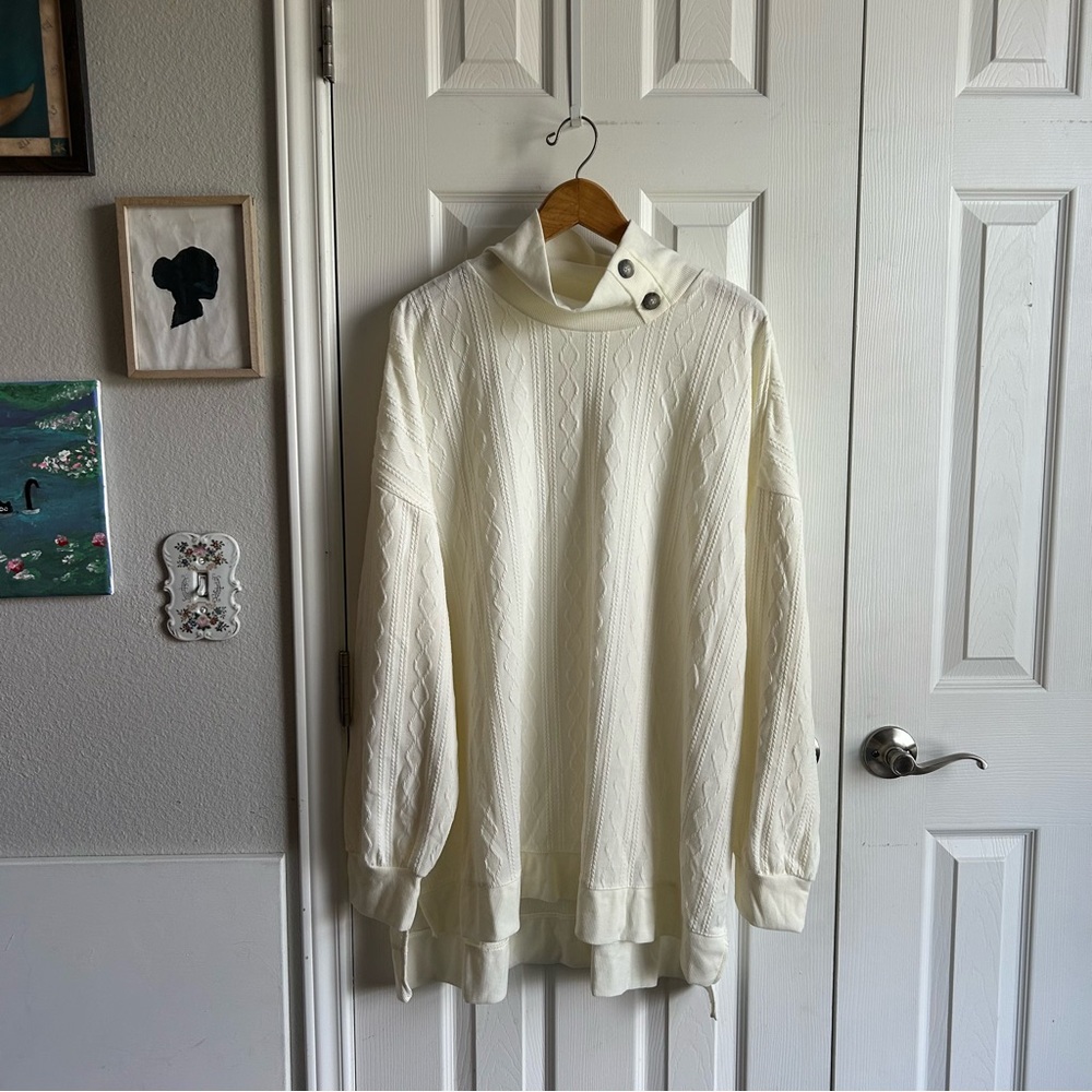 French Laundry *new* cream white cowl neck cable knit sweater